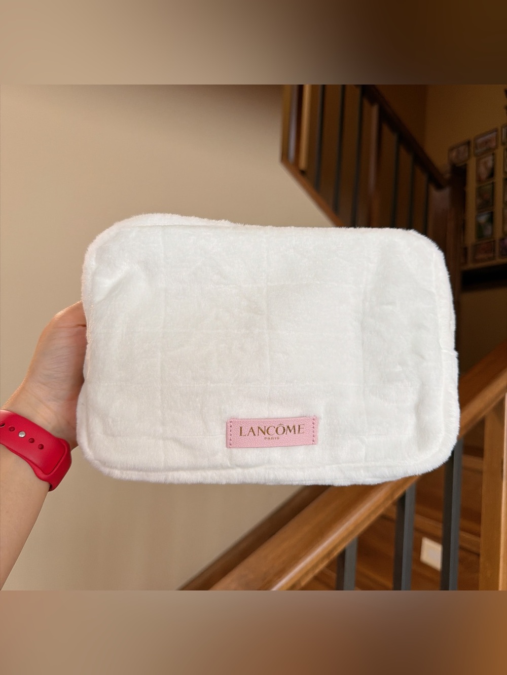 Lancôme White Plush Faux Fur Cosmetic Bag / Makeup Pouch